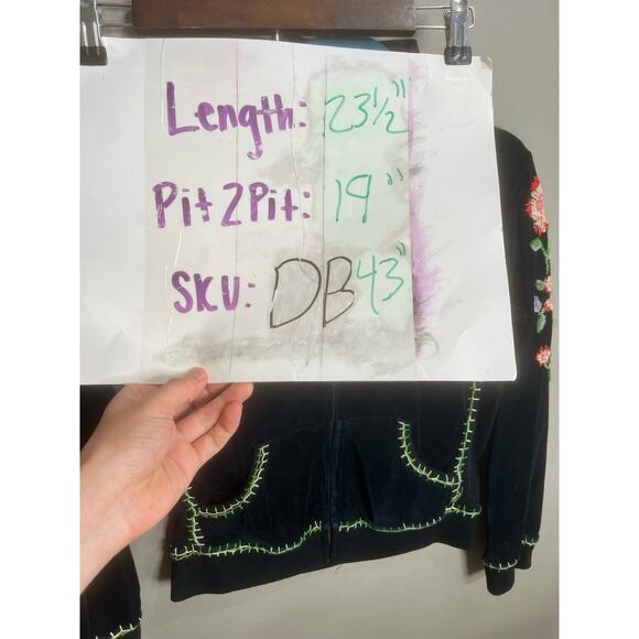 Oliver Escio Black Suede Jacket Floral VTG Fairy Coquette Y2K Rose Comfort Y2K - Picture 3 of 10